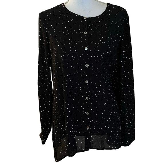 J Jill Size S Button Front Black White Confetti Print Blouse Long Sleeved - Picture 1 of 6